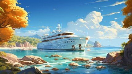 yacht in the sea illustration ai generated - obrazy, fototapety, plakaty
