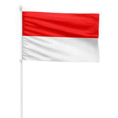Indonesia flag isolated on cutout background. Waving the Indonesia flag on a white metal pole.