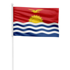 Kiribati flag isolated on cutout background. Waving the Kiribati flag on a white metal pole.