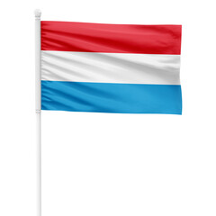 Luxemburg flag isolated on cutout background. Waving the Luxemburg flag on a white metal pole.