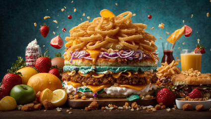 assorted junk food. Unhealthy products. Assortment of fast carbohydrates food.