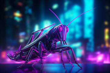 grasshoppers in the background of a robot city - obrazy, fototapety, plakaty