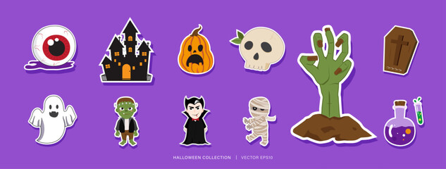 Obraz premium Cute Halloween decoration element sticker set, vector illustration design