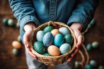 Fototapeta na wymiar Child with Easter Egg Basket