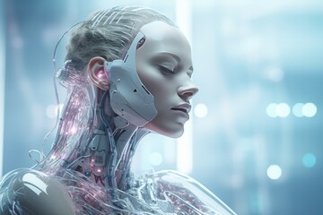 Human and AI Symbiosis in Advanced Urban Landscapes. Futuristic Background with Smart Robots and Androids.