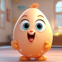 Easter egg with happy expression - 3D Rendered Illustration