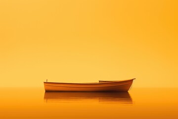 Yellow and Brown Boat Minimalism in a negative artistic space. Visual abstract metaphor. Geometric shapes with gradients.