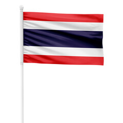 Thailand flag isolated on cutout background. Waving the Thailand flag on a white metal pole.