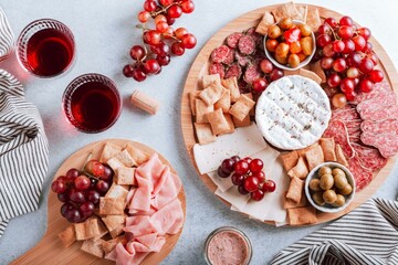 Charcuterie Board with Various Kinds of Snacks