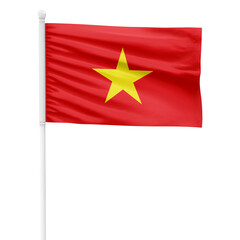 Vietnam flag isolated on cutout background. Waving the Vietnam flag on a white metal pole.