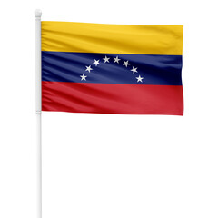 Venezuela flag isolated on cutout background. Waving the Venezuela flag on a white metal pole.