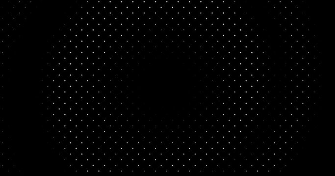 4k dynamic circular seamless looping animation. Moving circles with little rhombus dots on transparent background (alpha channel). Abstract dotted animated gradient. 3d Halftone style motion design