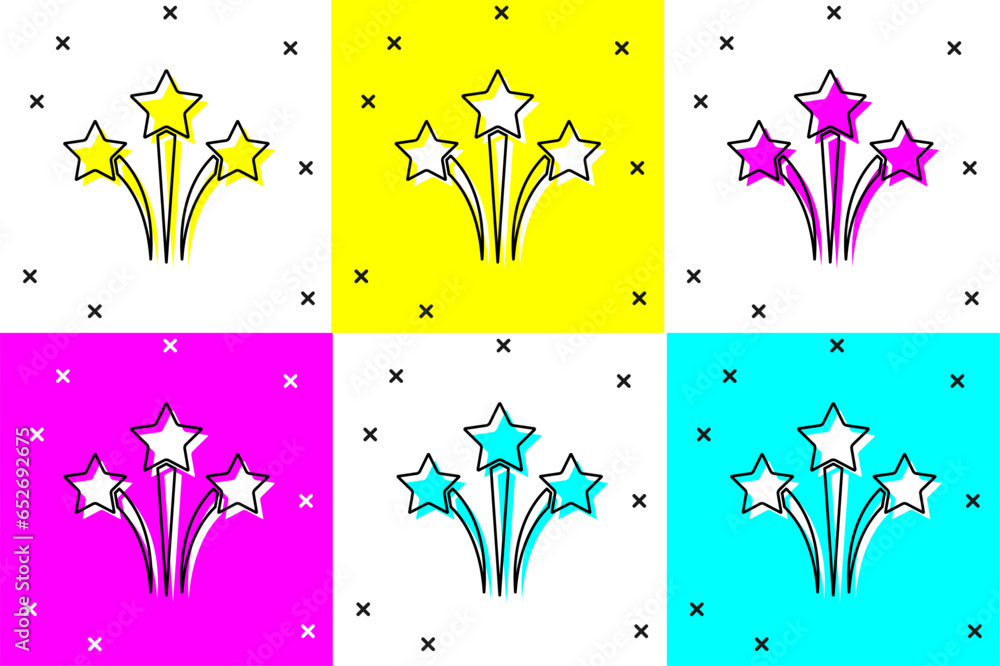 Poster set firework icon isolated on color background. concept of fun party. explosive pyrotechnic symbol. 