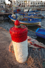 Mooring post in port of Houmt Souk city on Djerba Island in Tunisia