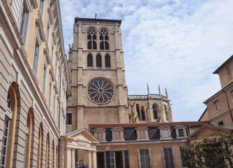Tower of Saint John the Baptist Cathedral in Lyon city in France