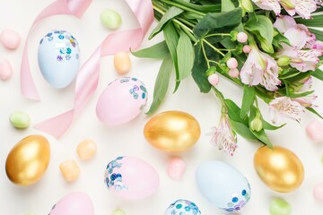 Fototapeta na wymiar Festive Easter Background with Decorated Eggs