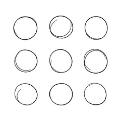 Set of hand drawn circles. Round frames. Collection of design elements. Vector illustration.	