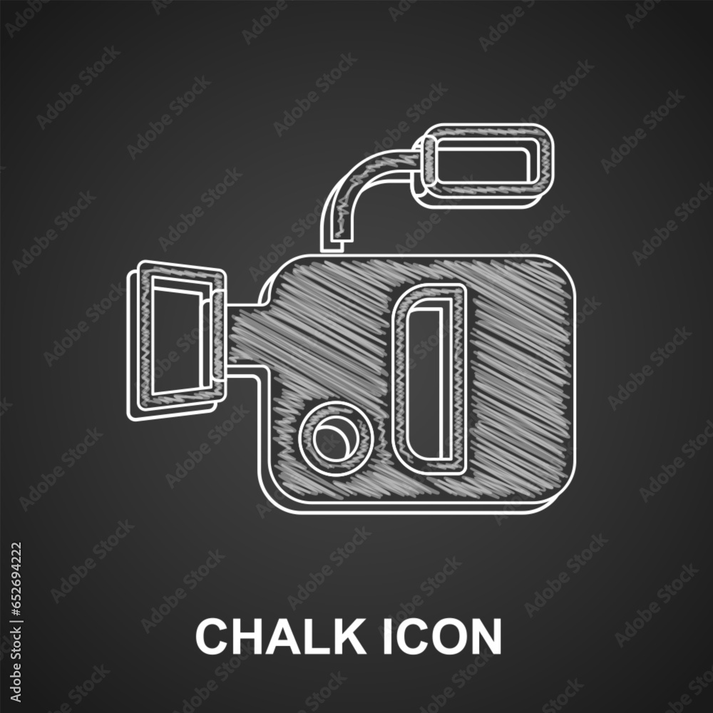 Wall mural Chalk Cinema camera icon isolated on black background. Video camera. Movie sign. Film projector. Vector