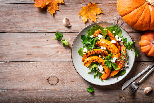 Autumn Salad With Grilled Pumpkin And Goat Cheese