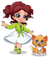 Cute girl playing with her cat