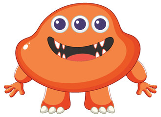 Adorable Three-Eyed Orange Alien Monsters Cartoon Character