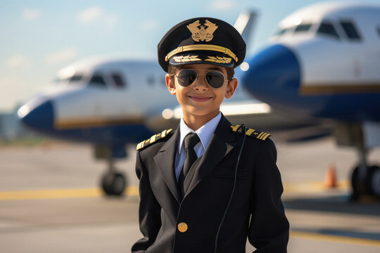 Indian little boy in pilot's uniform
