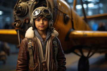 Fototapeta premium Indian little boy in pilot's uniform