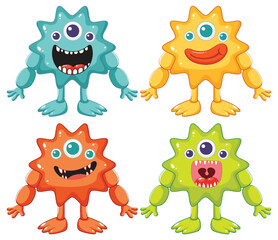 Colorful Set of Cute Alien Monster Cartoon Characters