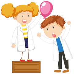 Cute Scientists Cartoon Character Conducting Static Electricity Experiment