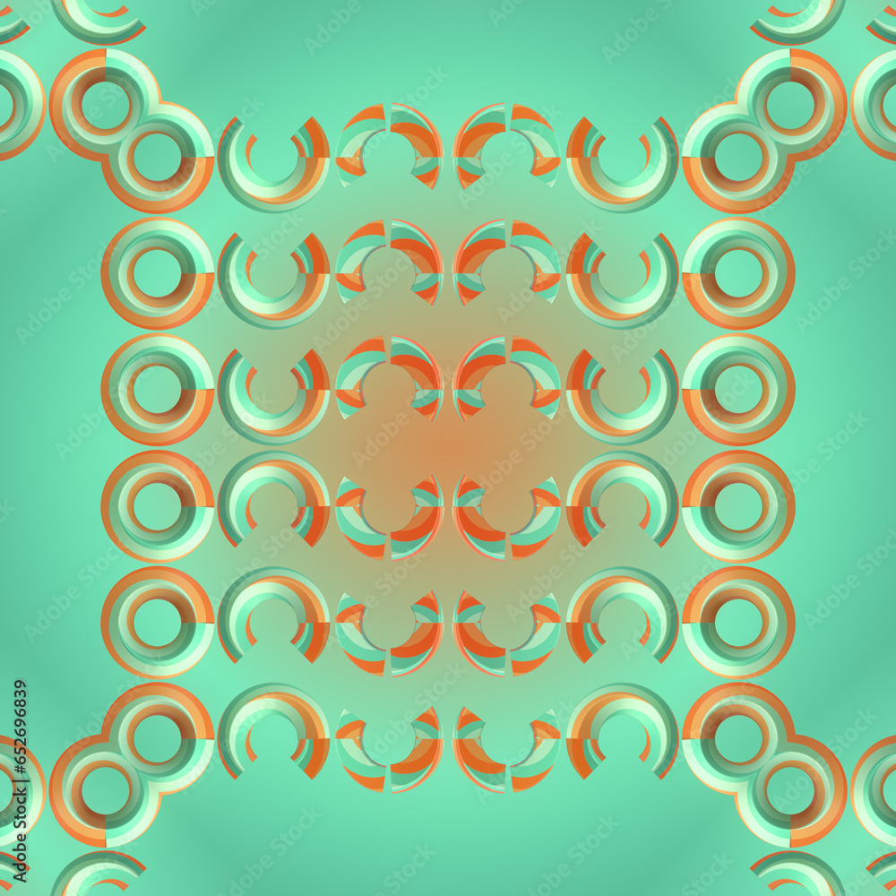 Poster abstract colorful orange and green symmetrical background. 3d rendering pattern. digital illustratio