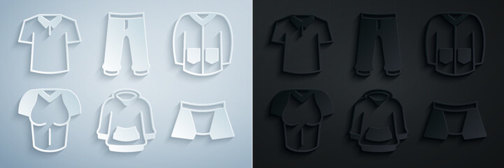 Set Hoodie, Sweater, T-shirt, Men underpants, Pants and Shirt icon. Vector