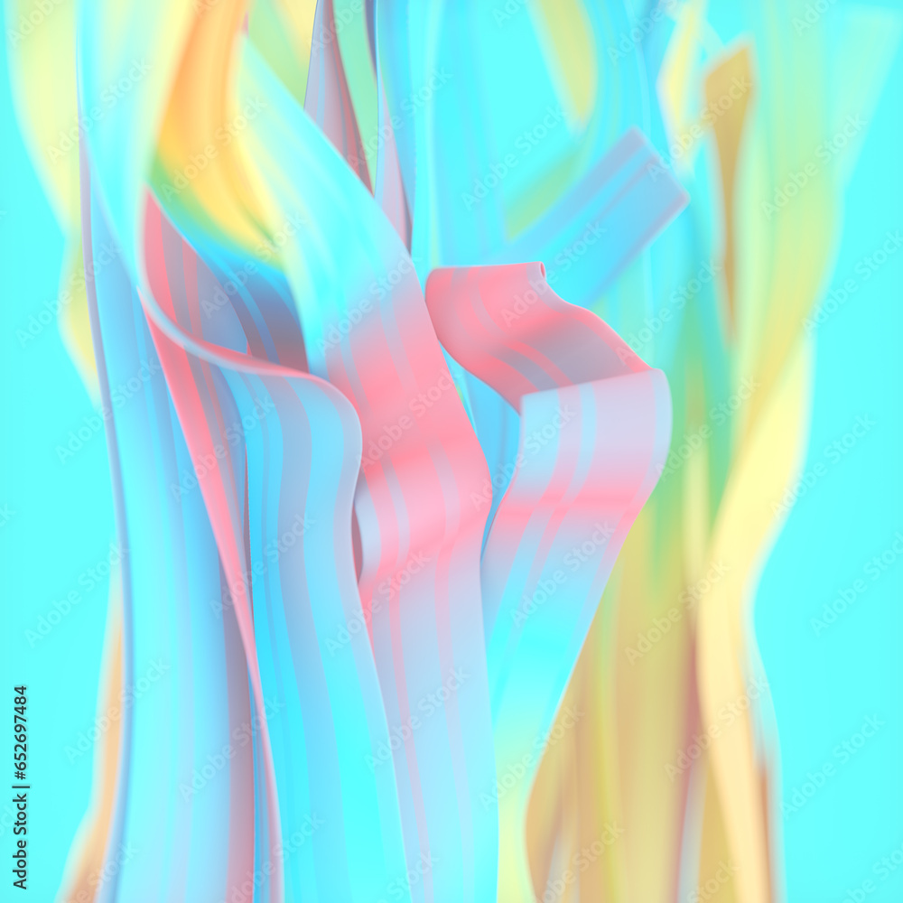 Poster neon colored stripes of wavy fabric. abstract art background. 3d rendering digital illustration