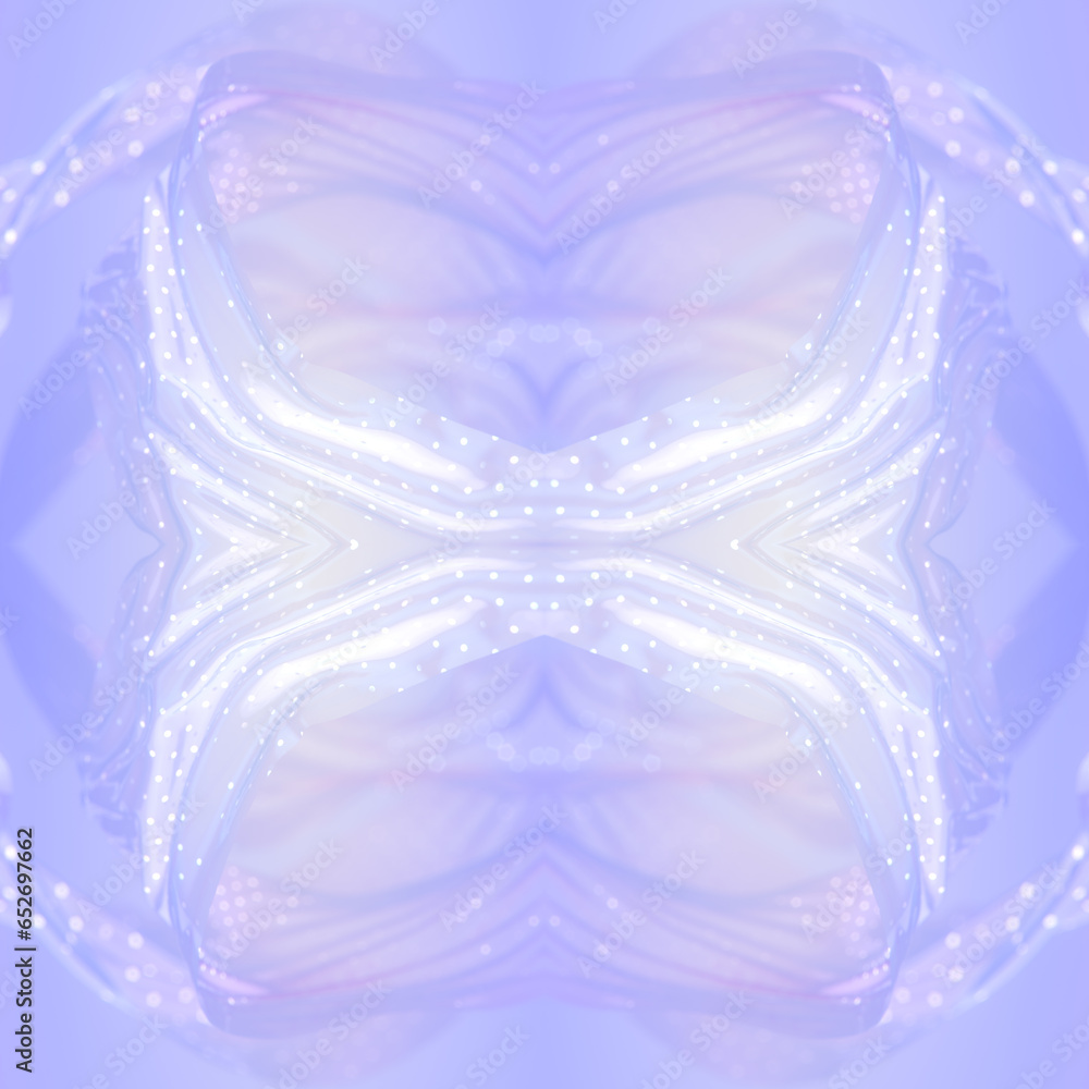 Poster light neon colored symmetrical background with flying rings of translucent plastic. 3d rendering dig