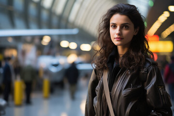 Fototapeta premium Young and confident girl in pilot uniform