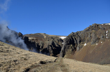 Harsh Geothermally Active Landscape with Lava Rock