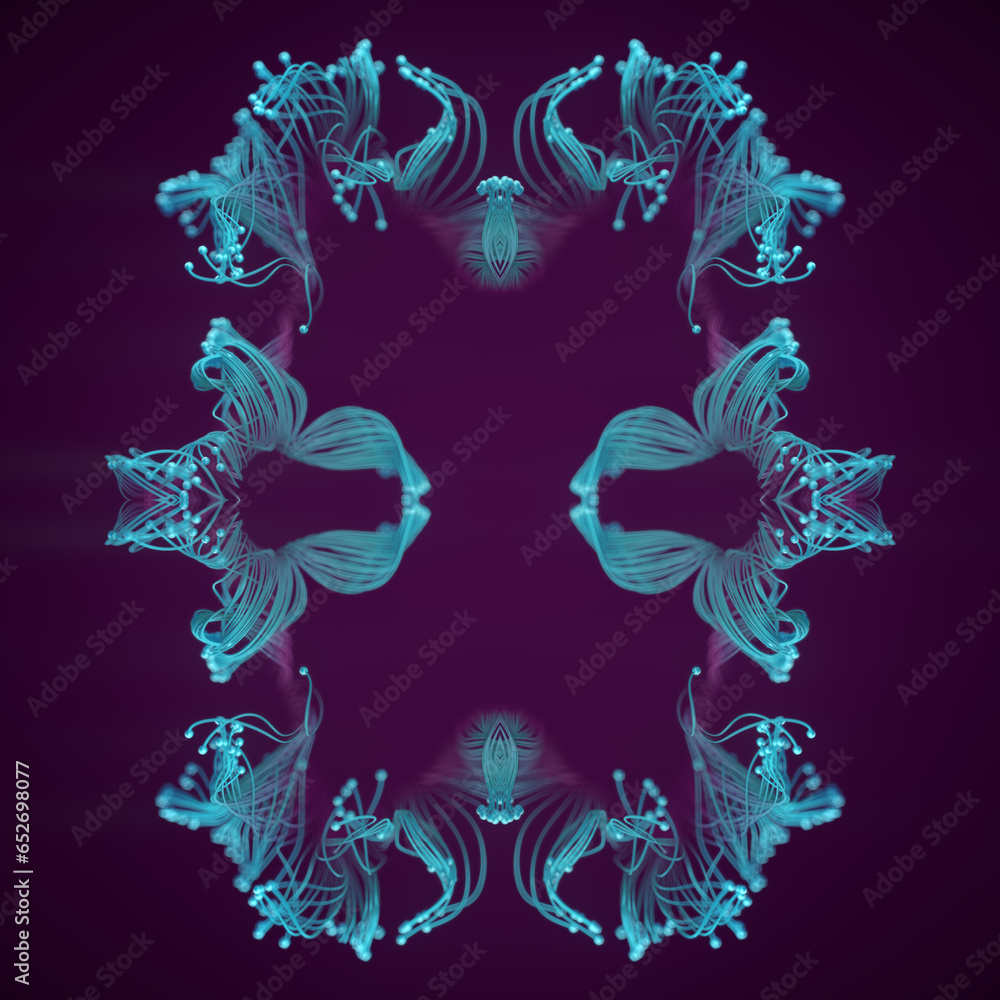 Poster Magical intertwining growing lines. Abstract organic pattern. 3d rendering digital illustration