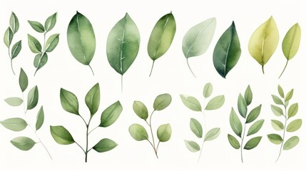 Hand painted foliage pattern, seamless floral print with green leaves, watercolor illustration Collection isolated white background suitable for Wedding Invitation, wallpapers, textile or cover