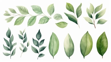 Naklejka premium Hand painted foliage pattern, seamless floral print with green leaves, watercolor illustration Collection isolated white background suitable for Wedding Invitation, wallpapers, textile or cover