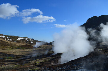 Valley with Steam Rising Up from Fumaroles