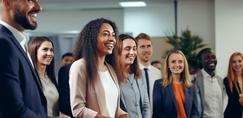 Obraz premium Smiling team of happy diverse multiracial business people