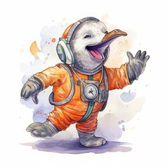 Obraz premium duck in spacesuit cartoon character on white background.