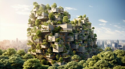 AI-generated civil architecture and natural biological life combine a splendid environmental...