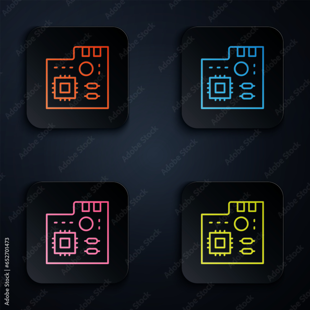 Poster color neon line electronic computer components motherboard digital chip integrated science icon isol