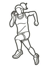 A Female Running Marathon Runner Cartoon Woman Run Sport Graphic Vector