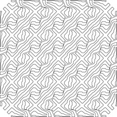 Black lines on white background.
Wallpaper with figures from lines. Abstract geometric black and white pattern for web page, textures, card, poster, fabric, textile. Monochrome repeating design. 