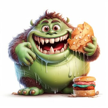 glutton monster children's character. Cartoon design element on white background.