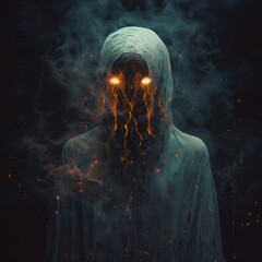 scary ghost with glowing eyes. - obrazy, fototapety, plakaty