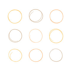 Set of hand drawn circles. Round frames. Collection of design elements. Vector illustration.	