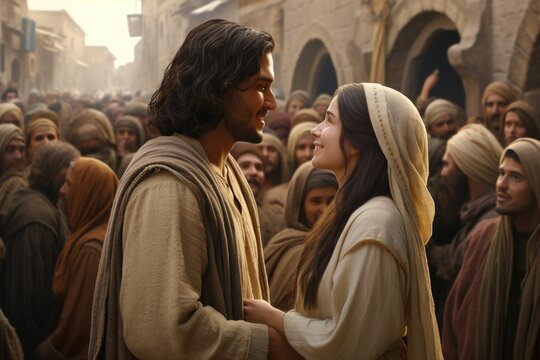 Portrait of Jesus Christ our God with Mary Magdalene the Virgin, love and traditional values
