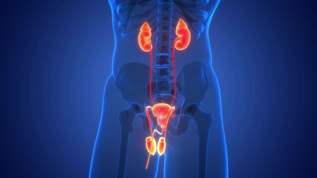 Male Reproductive System with Urinary System Anatomy Animation Concept